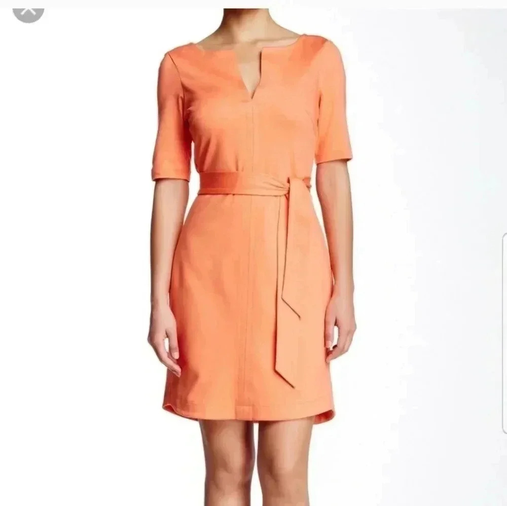 Trina Turk Derian Coral Belted Tie Waist Tunic Dress(8)